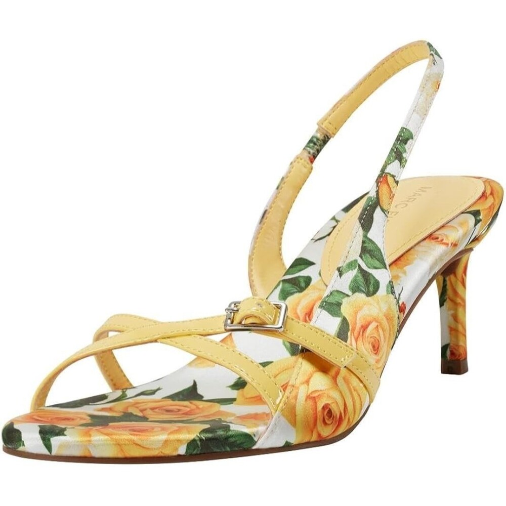 MARC FISHER LTD Womens Leather Strappy Sandal Heels Floral Yellow Size 5.5 M